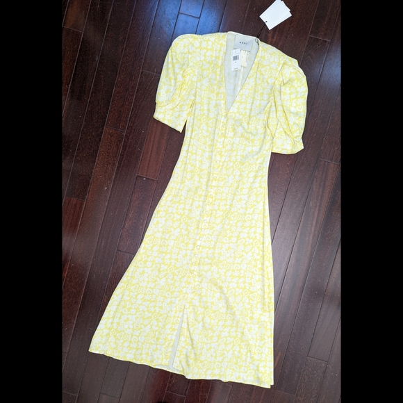 Rohe Clara Button Front Midi Dress - Yellow Flower Paper Print - NWT! - Picture 7 of 11